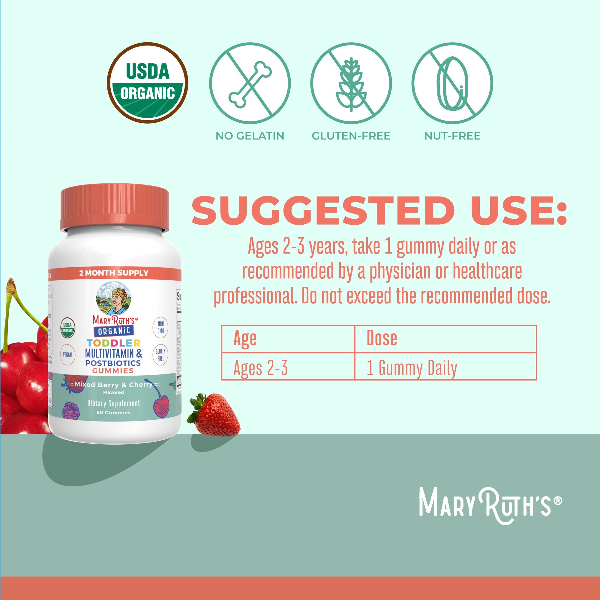 Organic Toddler Multivitamin + Postbiotics Gummies Suggested Use