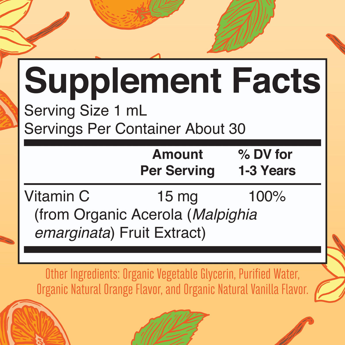Organic Toddler Vitamin C Liquid Drops Supplement Facts