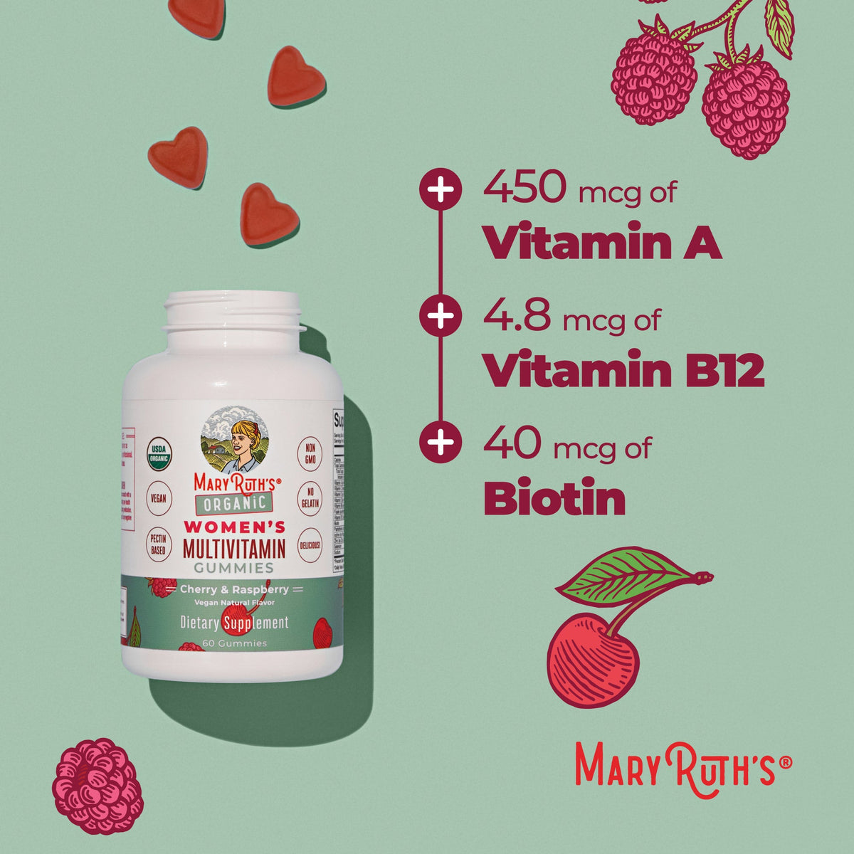 Organic Women's Multivitamin Gummies Cherry Raspberry 60CT Benefits