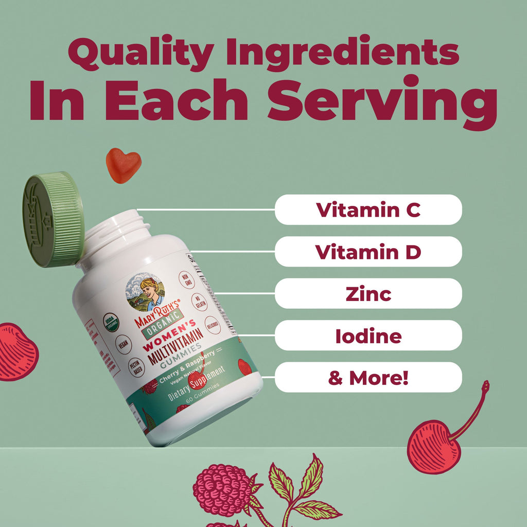 Organic Women's Multivitamin Gummies Cherry Raspberry 60CT Ingredients