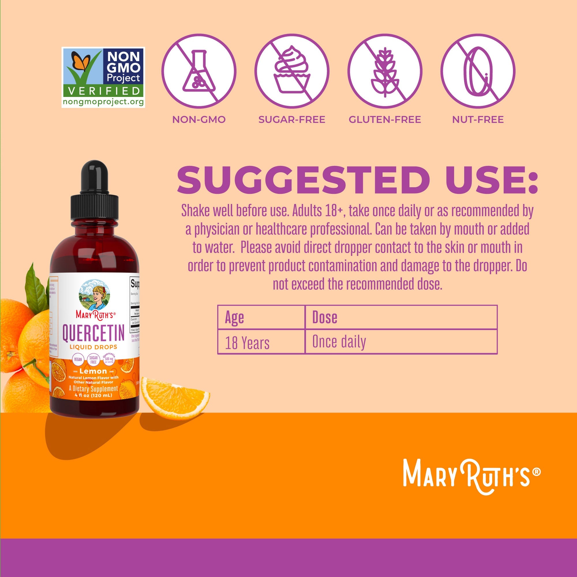 Quercetin Liquid Drops (Lemon) 4 oz Suggested Use