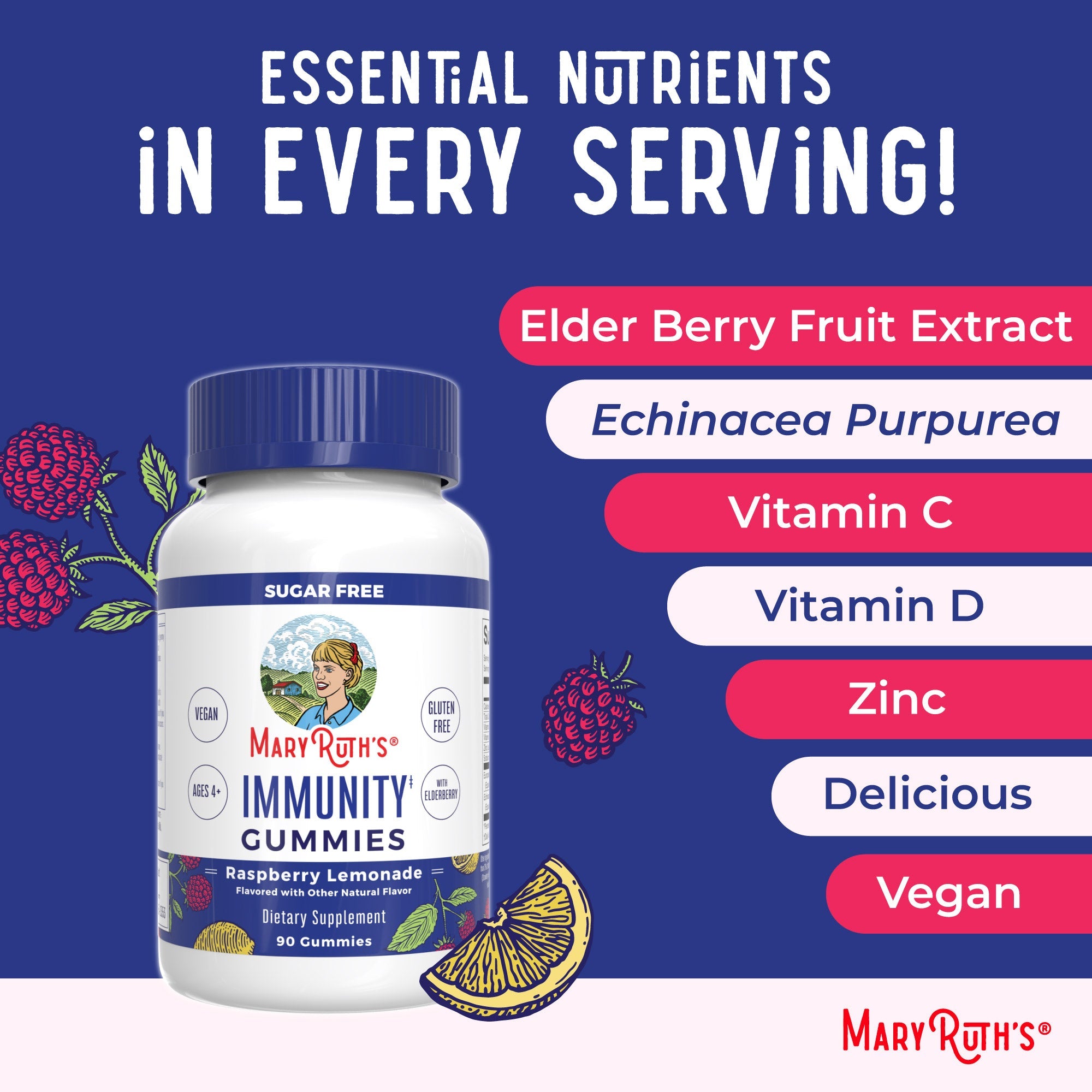 Sugar Free Immunity Gummies (Raspberry Lemonade) 90 count Ingredients