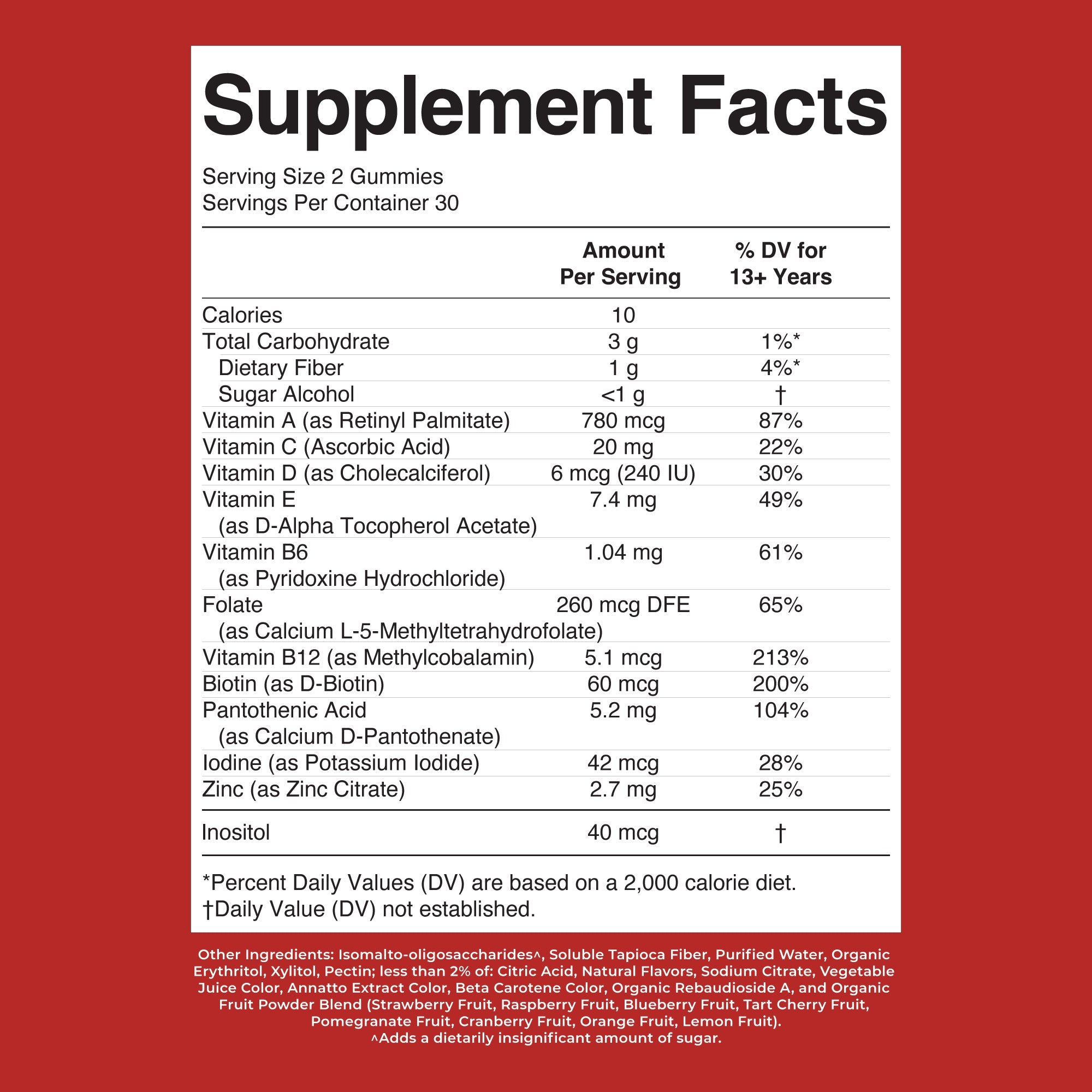 Teen Multivitamin Gummies Strawberry, Papaya, Super Punch 60ct Supplement Facts