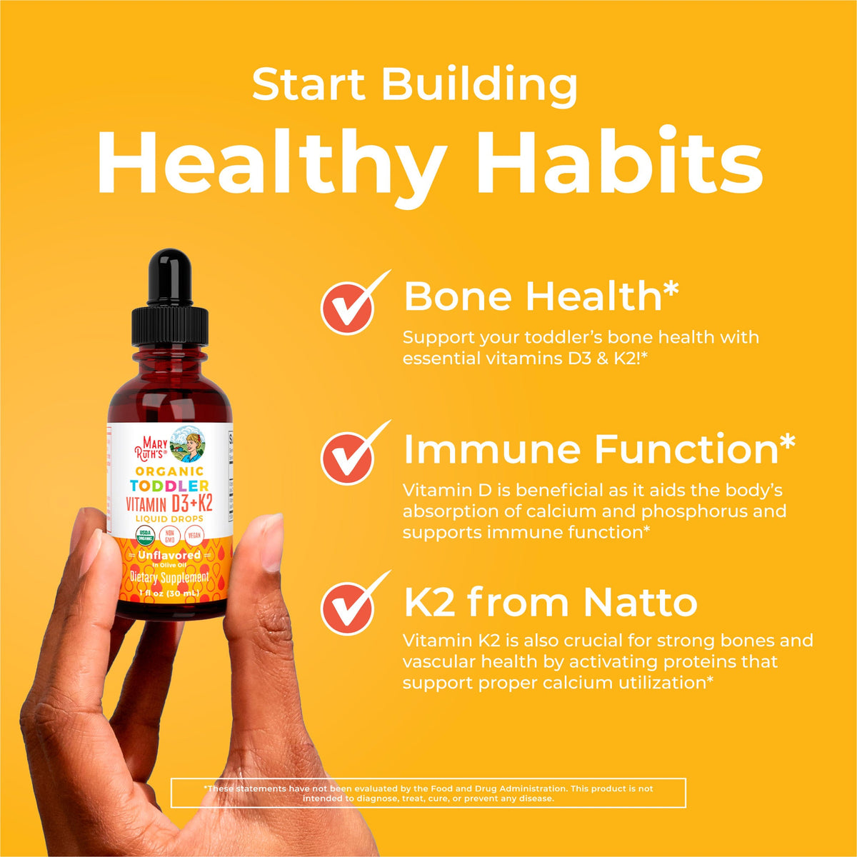 Toddler Vitamin D3+K2 Liquid Drops (Unflavored) 1 oz Healthy Habits