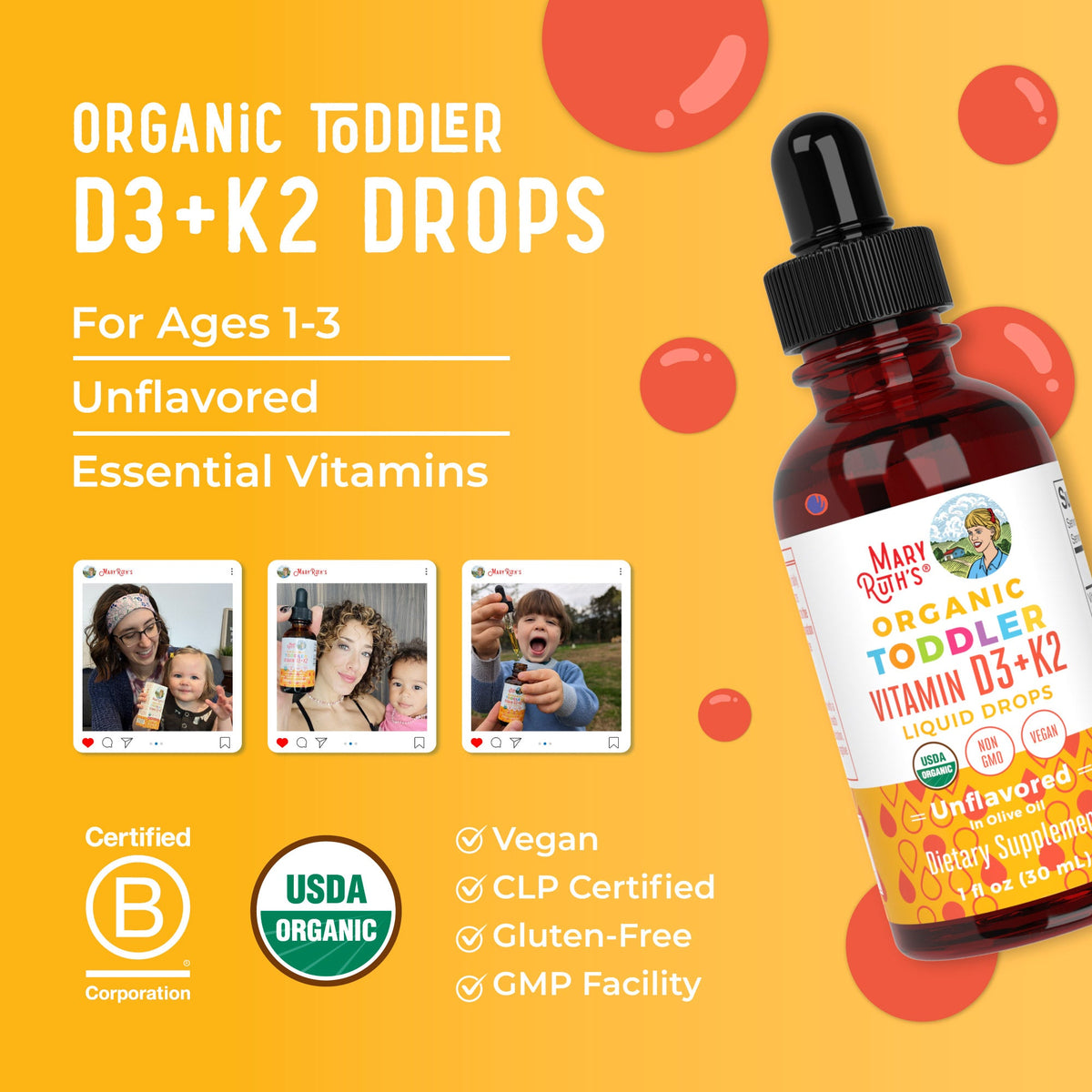 Toddler Vitamin D3+K2 Liquid Drops (Unflavored) 1 oz Lifestyle Bottle