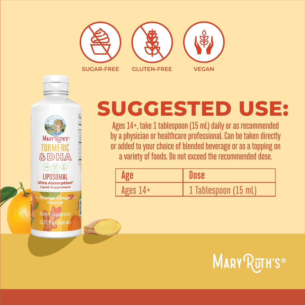 Turmeric & DHA Liposomal (Orange Ginger) 15 oz Suggested Use