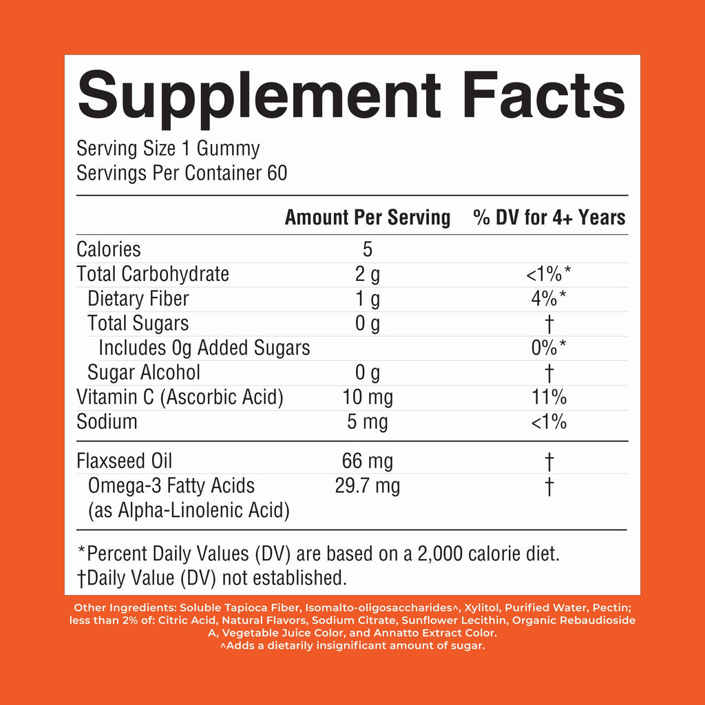 Vegan Kids Omega-3 Gummies Orange 60ct Supplement Facts