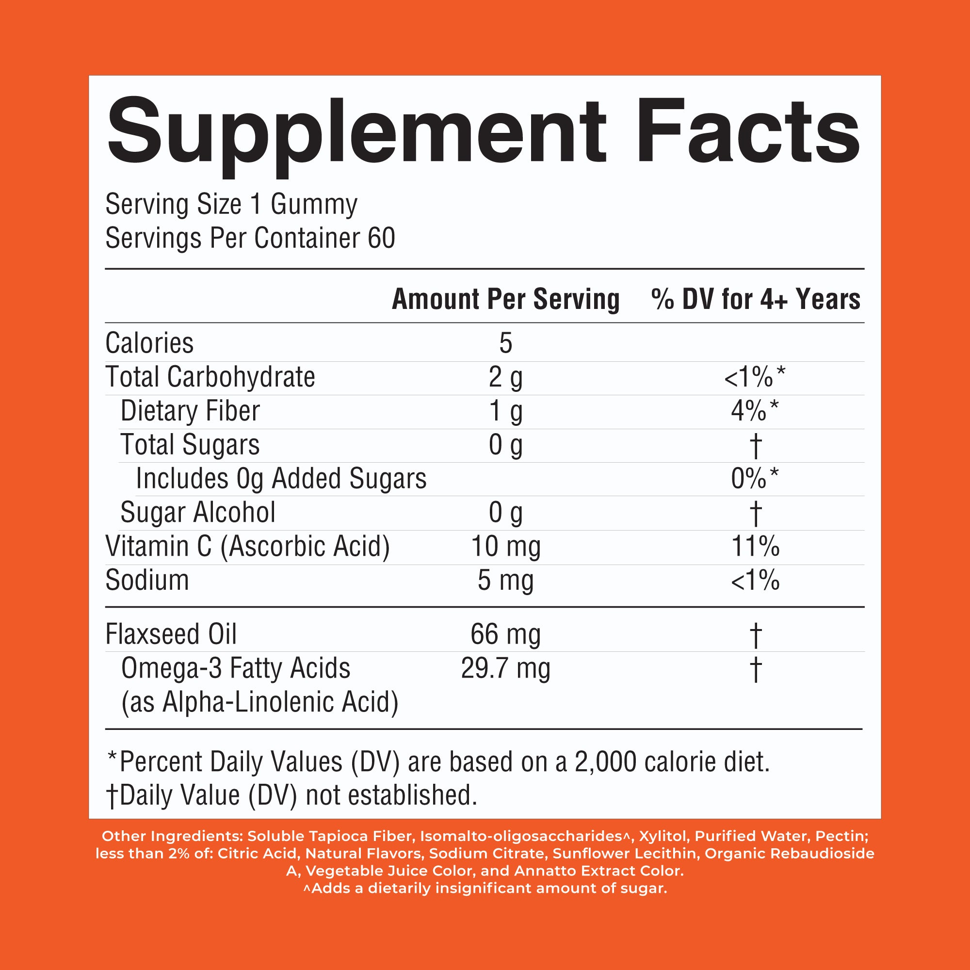 Vegan Kids Omega-3 Gummies Orange 60ct Supplement Facts