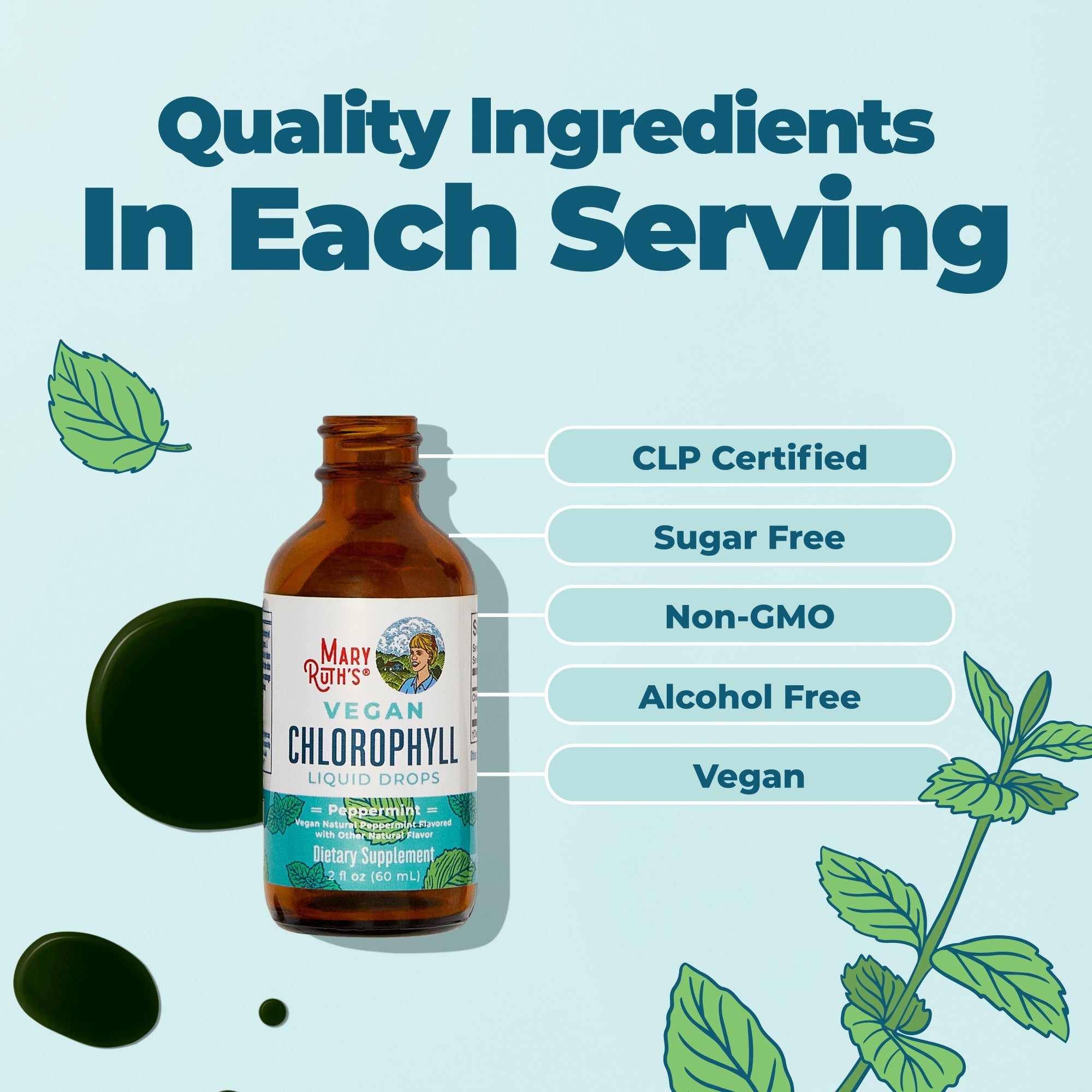 Vegan Liquid Chlorophyll Drops 2oz Peppermint Ingredients