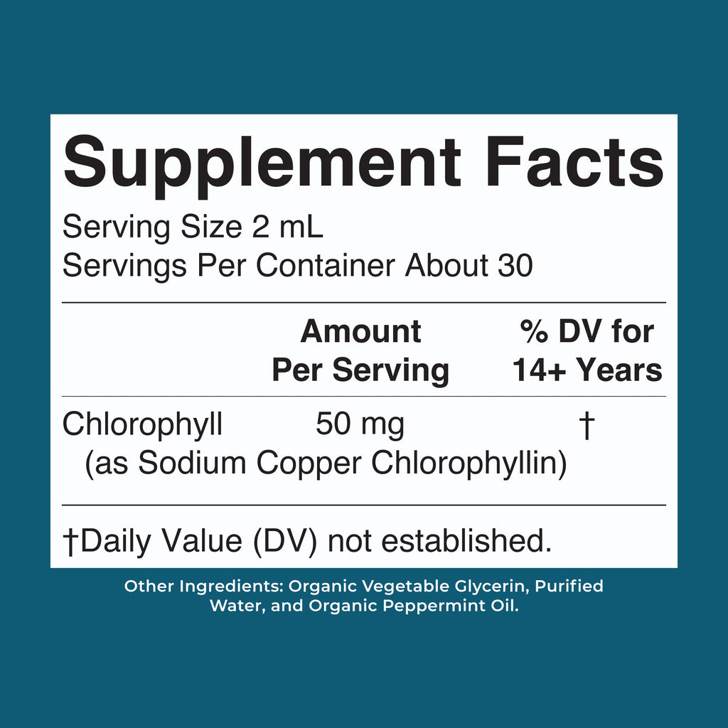 Vegan Liquid Chlorophyll Drops 2oz Peppermint Supplement Facts