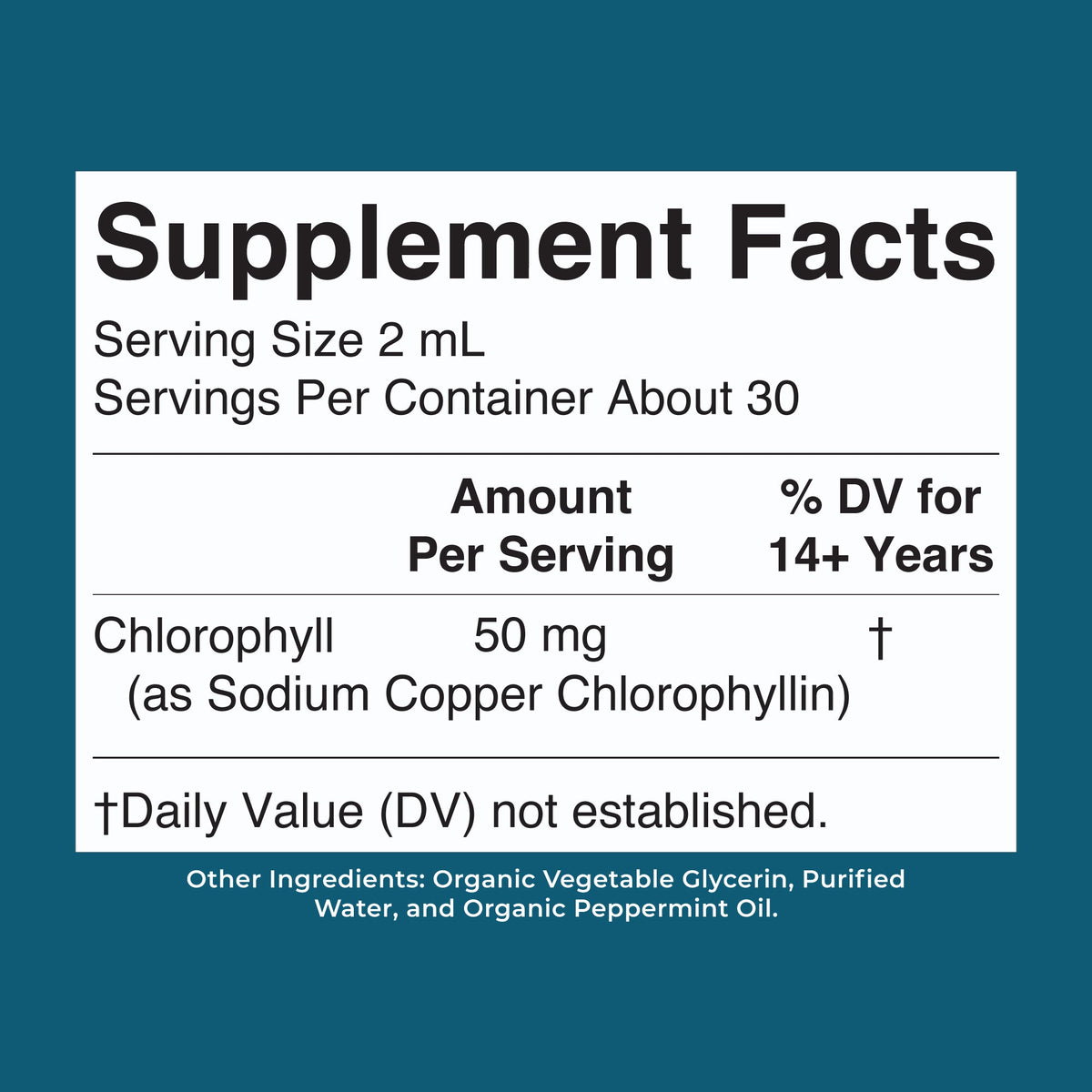 Vegan Liquid Chlorophyll Drops 2oz Peppermint Supplement Facts