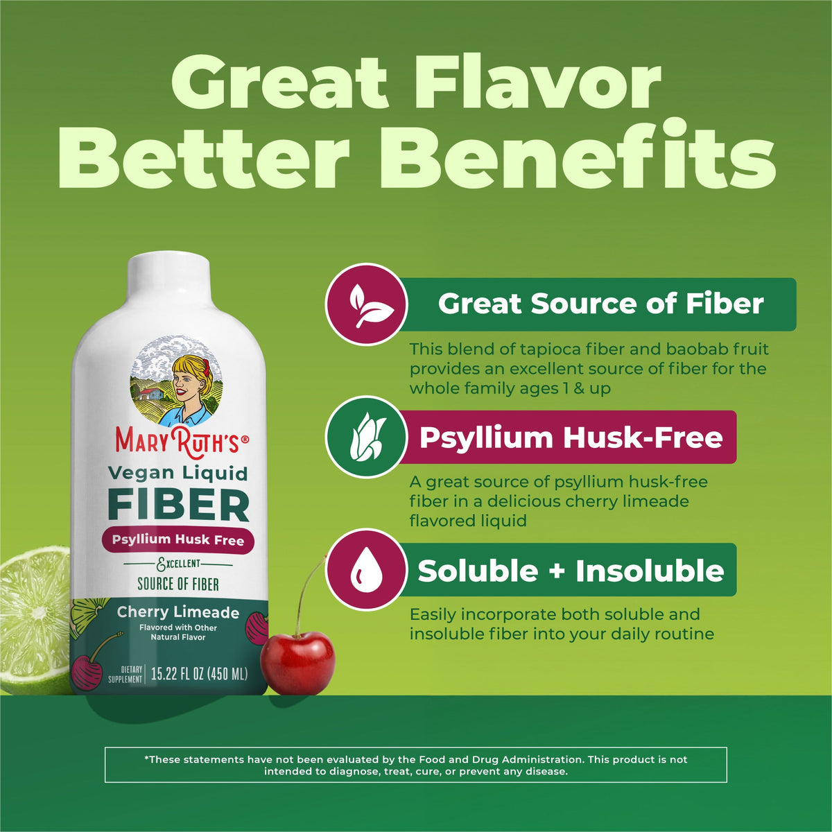 Vegan Liquid Fiber Cherry Limeade 15oz Great Flavor Better Benefits