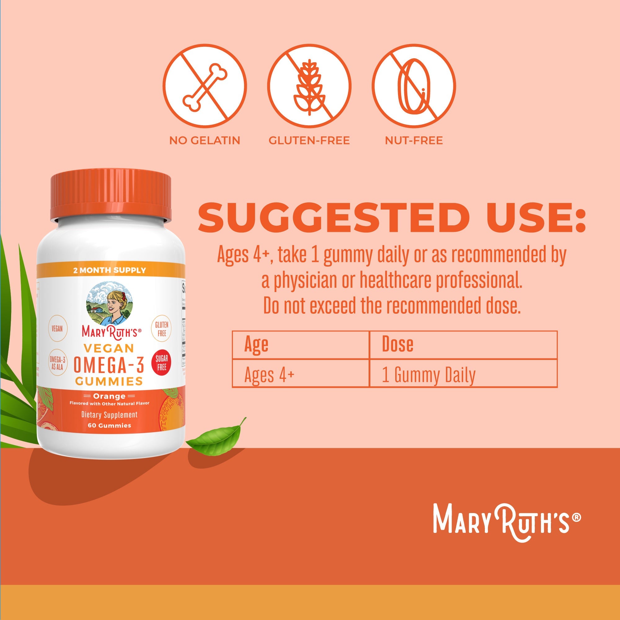 Vegan Omega-3 Gummies (Orange) 60 Count Suggested Use