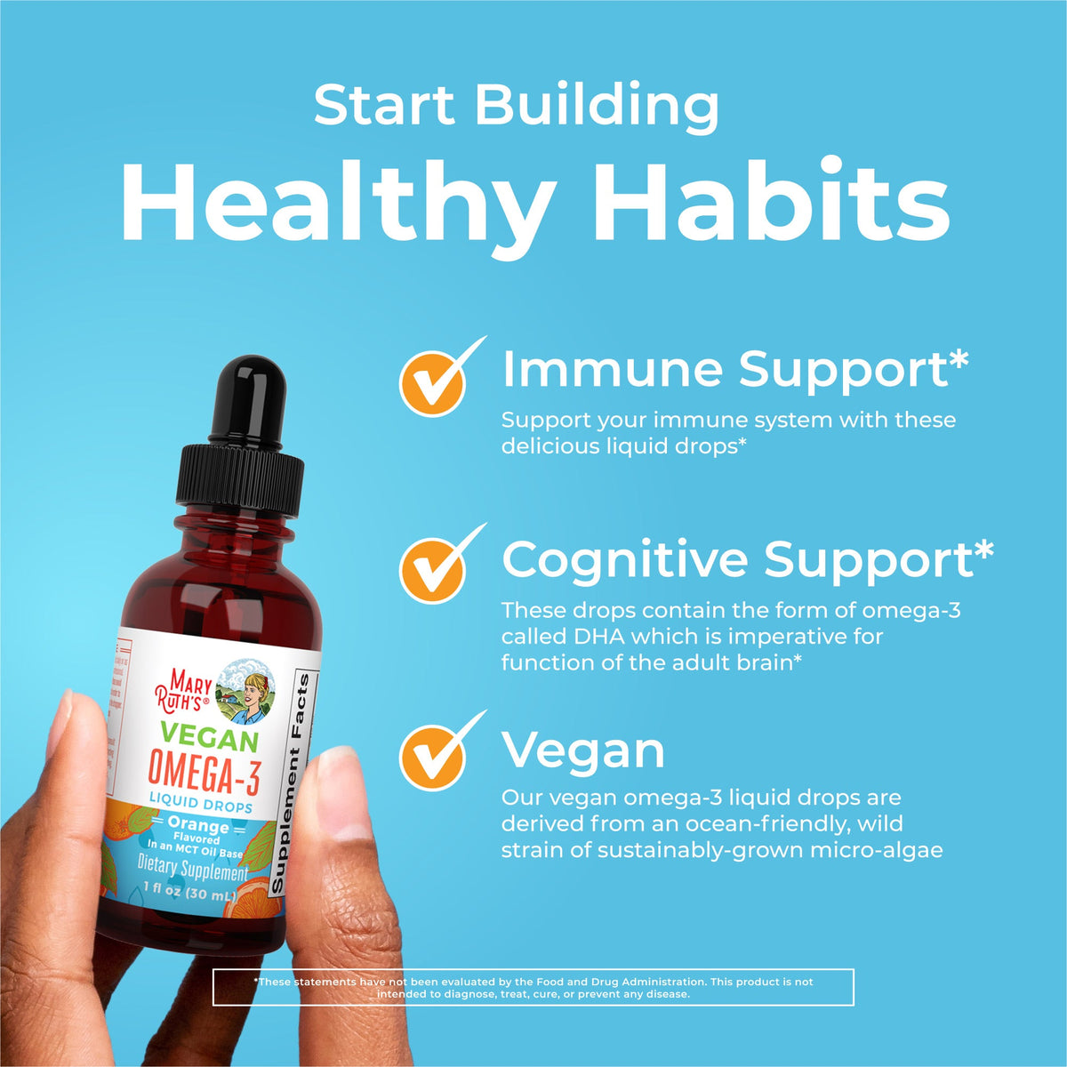 Vegan Omega-3 Liquid Drops (Orange) 1 oz Healthy Habits