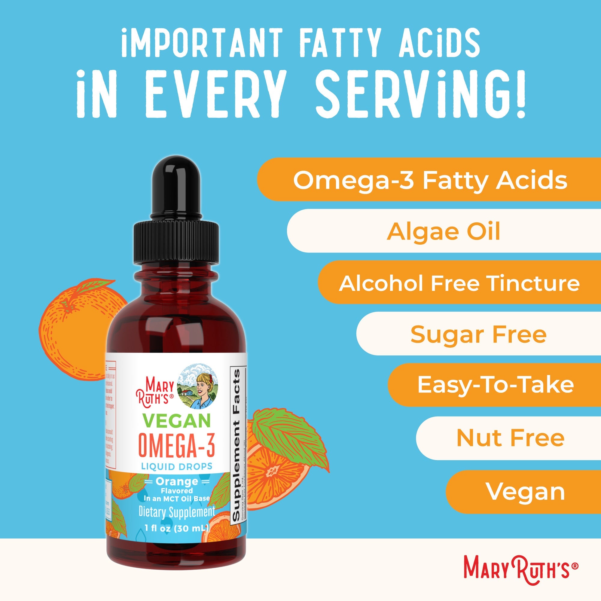 Vegan Omega-3 Liquid Drops (Orange) 1 oz Ingredients
