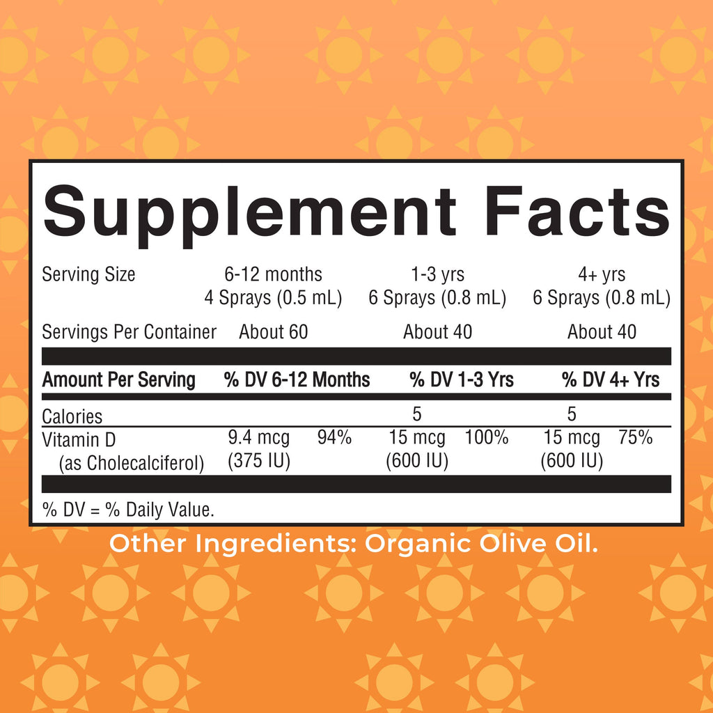Vegan Vitamin D3 Liquid Spray (Unflavored) 1 oz Supplement Facts