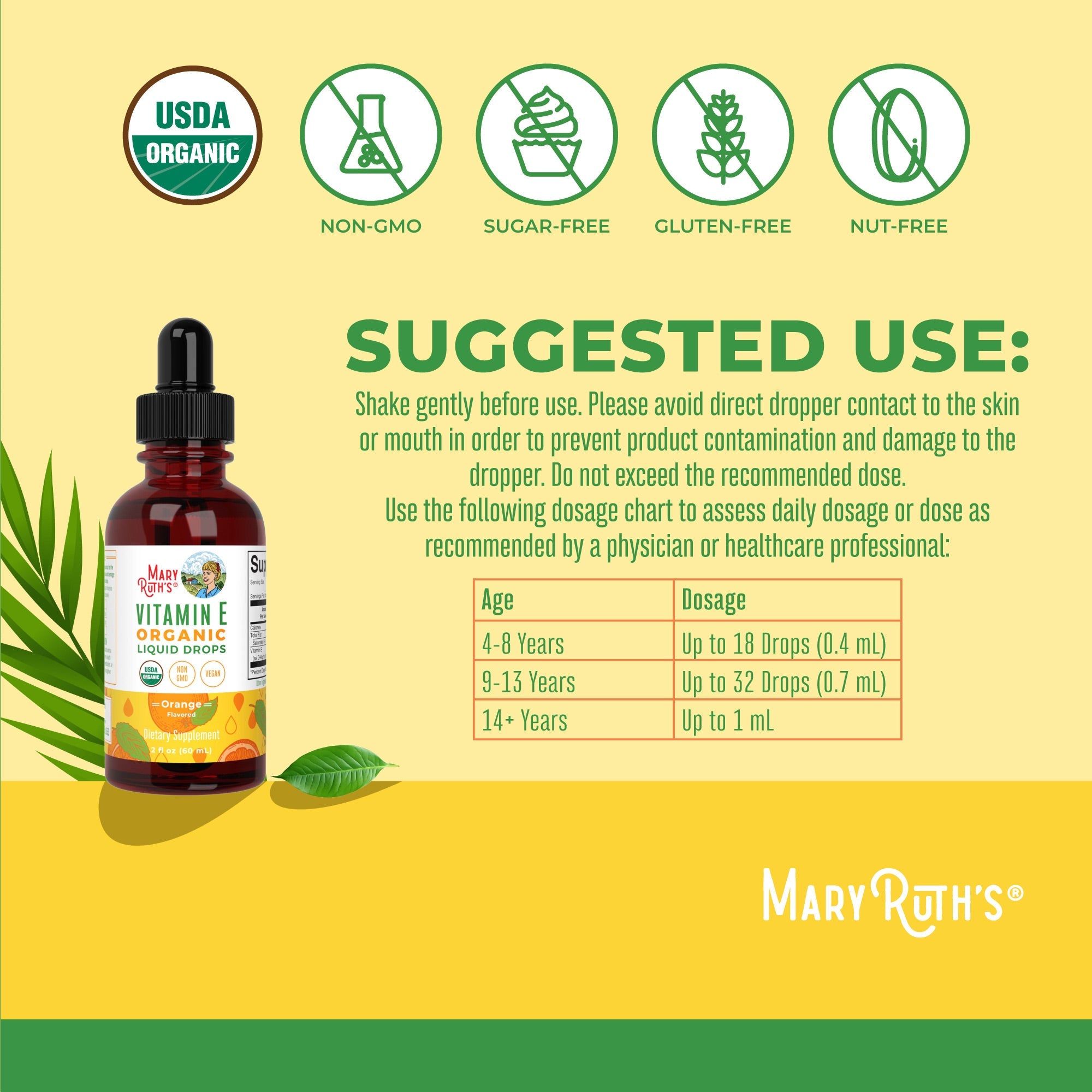 Vitamin E Organic Liquid Drops (Orange) 2 oz Suggested Use