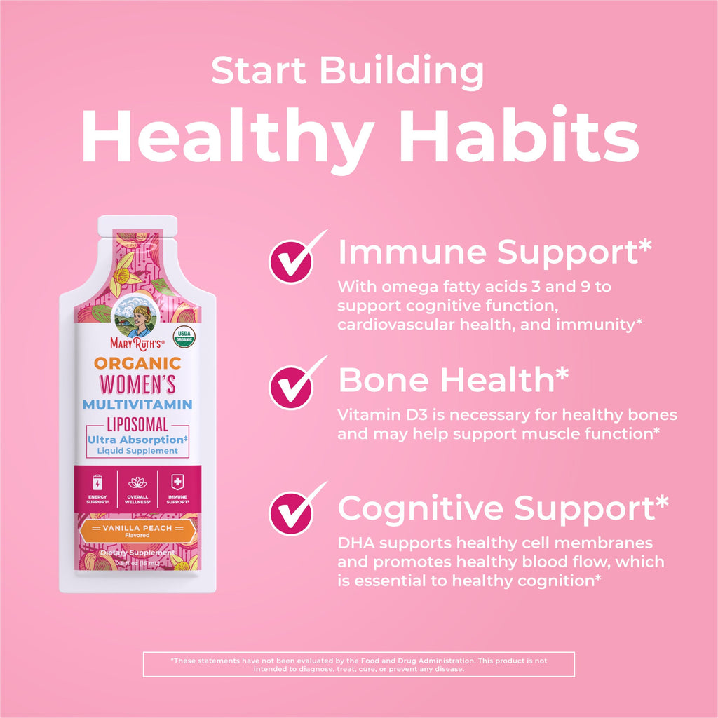 Women’s Organic Multivitamin Liposomal Pouches (Vanilla Peach) Healthy Habits