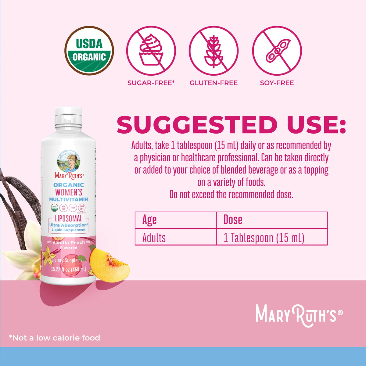 Women’s Organic Multivitamin Liposomal (Vanilla Peach) 15 oz Suggested Use